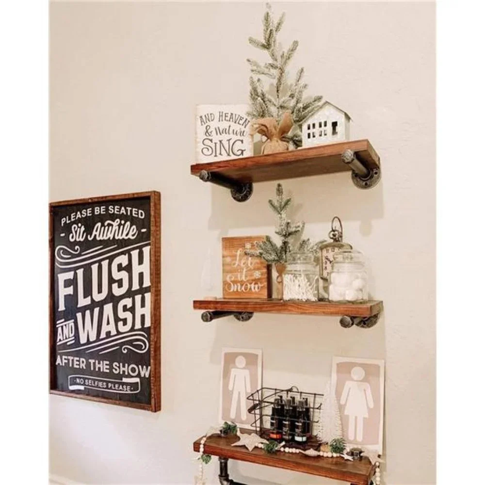 Bathroom Shelves Wall Mounted 3 Tier Bathroom Shelves Rustic Wall Pipe Shelving
